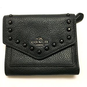 Coach Leather Stud Wallet Black